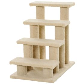 Pet Stairs 25 4-Step Durable Particle Board Carpeted Cat Dog Ladder Ramp Scratching Post Beige