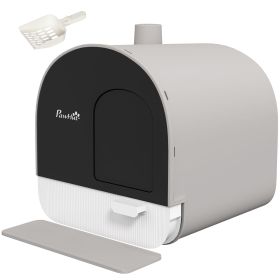 Covered Cat Litter Box, for Indoor use, with Tray, Scoop, Filter, 17"x17"x18.5", Light Gray