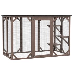 Spacious Wooden Outdoor Cat Enclosure Catio with 3 Platforms Weather-Resistant 71 x 32 x 44 Brown