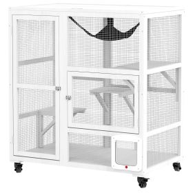 Cat House, Indoor Cat Enclosure on Wheels with Openable Top, 39", White