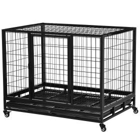 43" Heavy Duty Dog Crate with Removable Tray, Lockable Wheels and Double Door, for Large and Extra Large Dogs, Black