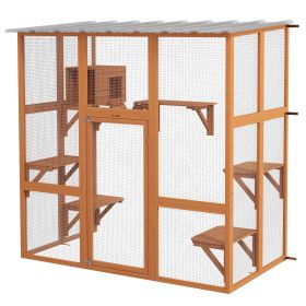 Cat Catio Outside Cat Enclosure with Scratching Posts, Weather Protection Roof for 1-2 Kitties, Orange