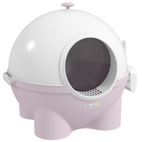 Large Hooded Cat Litter Box with Lid, Scoop, Leaking Sand Pedal, Top Handle, Light Pink