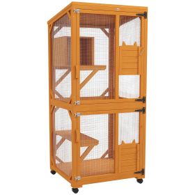 Wooden Cat House for 1-3 Cats Catio Enclosure on Wheels Easy to Move Orange
