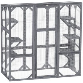 Large Wooden Catio Outdoor with 6 Jumping Platforms, Sunshine Panel Roof, for 1-3 Cats, 59" x 28" x 60", Gray