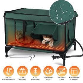 Waterproof Heated Cat House Outdoor Weatherproof Insulated Kitty Shelter Feral Cat Heating Bed with Heating Pad Anti-Chew Cord 2 Doors 3 Windows