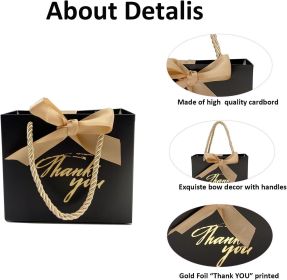 50 Pack Small Thank You Gift Bags With Handles-5.5''x 2.5''x4.7'' Mini Black Gift Bags Bulk for Baby Shower, Birthday, Wedding