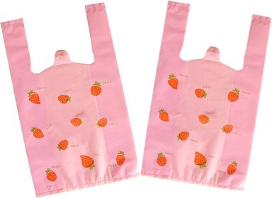 Pink Strawberry Plastic Bags 50 Count, Pink Grocery, Restaurants, Convenience Store with Handles Shopping Bags in Bulk (9.8x16.5inch)