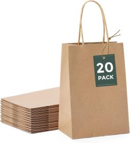 Brown Paper Bags 5.25x3.75x8 20Pcs, Small Gift Paper Bag with Handles Bulk, Graduation Gift, Sturdy Kraft Paper, Retail Shopping Bags, Party Favo