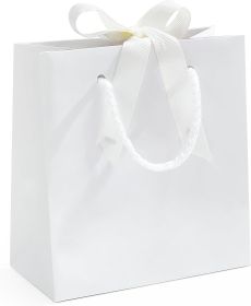 10pcs White Gift Bags with Handles,7.9x3.1x9.1Inch Paper Bags,White gift bags with Bow,Christmas Gift Bags, shopping Paper bags