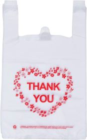 Thank You T Shirt Bags Plastic White Grocery Bags with Sturdy Handles,Standard Supermarket Size, 12 x 20 inch (100 pcs)