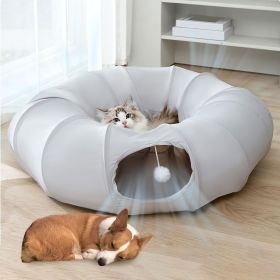Indoor Cat Tunnel Bed with Interactive Hanging Ball Circle Cat Tunnel Cooling Fabric Central Soft Mat Flexible Design Foldable Tunnel for Cats Pu