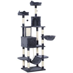 81" Cat Tree w/ Cat Scratching Posts, Scratching Board, Condos, Beds, Hammocks, Toy Balls, Rope Cat Toy, Gray