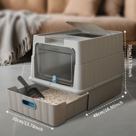 Dual Opening Fully Enclosed Cat Litter Box, Top Entry Anti-Tracking Design, Oversized Space Cat Potty With Cleaning Scoop (Option: Grey)