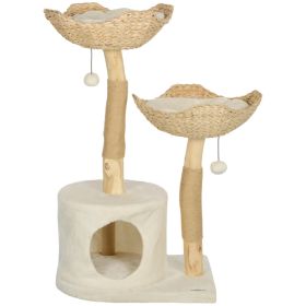 37 Inch Modern Cat Tree w/ Wooden Scratching Posts, Condo, Beds, Cushions, Toy Balls & Anti-Tip Kit (Option: Cream White-560x330x450 mm)