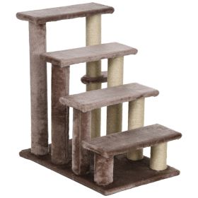 4 Levels Cat Steps with Scratching Posts for High Bed, Sofa, Brown (Option: Brown-640x410x130 mm)