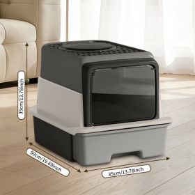 Front Flip Door Dual Opening, Anti-Splashing Anti-Tracking Odor Locking Cat Toilet With Free Scoop & Deodorant Pack (Option: White)