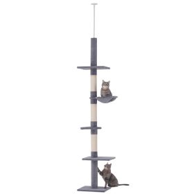 102" Adjustable Height Floor to Ceiling Cat Tree, 5 Level Cat Tower with Scratching Posts, Hammock, Gray (Option: Grey-435x360x280 mm)