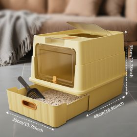 Dual Opening Fully Enclosed Cat Litter Box, Top Entry Anti-Tracking Design, Oversized Space Cat Potty With Cleaning Scoop (Option: Yellow)