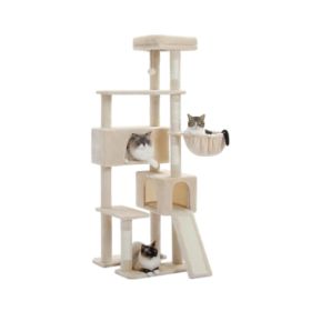 Cat Tree Tower, 65-inch Large Cat Tree, With Hammocks And Scratch Columns, A Comfortable And Fun Cat Jumping Platform Space (Option: Light Grey)