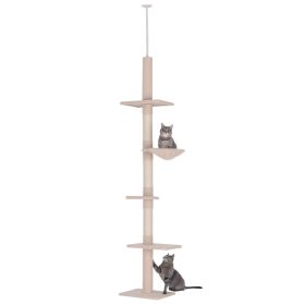 102" Adjustable Height Floor to Ceiling Cat Tree, 5 Level Cat Tower with Scratching Posts, Hammock, Beige (Option: Beige-435x360x280 mm)