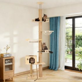 Floor To Ceiling Cat Tree, 6 Level Adjustable Height Climbing Tower With Thickened Scratching Posts, Cats Activity Center With Transparent Capsul (Option: M)