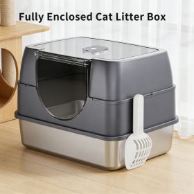 Dark Gray Top Entry Fully Enclosed Cat Litter Box, With Free Scoop & Litter Mat, Anti-Splash & Odor Locking, For Large Cats & Multi-Cat Household (Option: Grey)