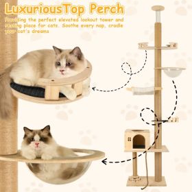 Floor To Ceiling Cat Tree, 6 Level Adjustable Height Climbing Tower With Thickened Scratching Posts, Cats Activity Center With Transparent Capsul (Option: L)