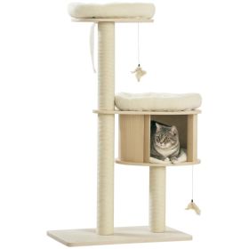 Cat Tree, 3 Level Cat Tower with Scratching Posts, Bed, Condo, Badminton Toys, for Multiple Kittens (Option: Natural-720x530x460 mm)