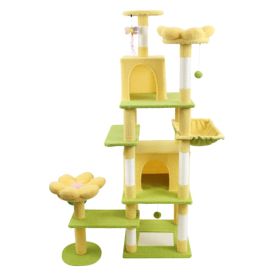 71 Inch Flower Cat Tree With Large Condo Removable Flower Cushion And Hammock Yellow (Option: Cat climbing frame)