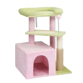 27.5in Cat Tree, Multi-level Cat Tower With Cat Scratching Post And Pad, Cozy Cat Condo, Padded Top Bed For Kittens And Indoor Cats, Pink & Green (Option: 1pc)