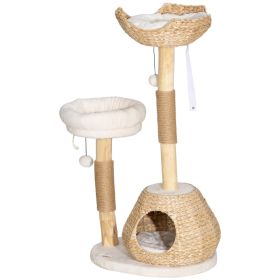 41" Cat Tree for Indoor Cats with Wooden Cat Scratching Posts, Cat Condo, Cat Beds & Toy Balls, Cream White (Option: Cream White-700x450x380 mm)