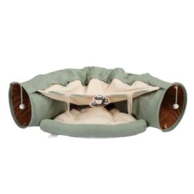 Cat's Telescopic Tunnel Cushioned Bed Pet Nest Teasing Balls Zipper Connection Feline Supplies (Option: Green)