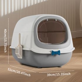 52cm Large Fully Enclosed Flip Cover Cat Litter Box, Anti-Splashing Anti-Tracking Odor Locking Cat Toilet With Free Scoop, Deodorant Pack & Bowti (Option: White)