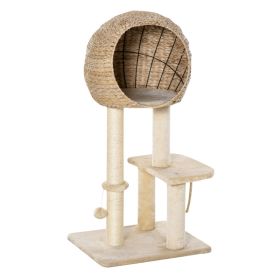 Cat Tree with Sisal Scratching Post Condo and Hanging Rope 39" H, Beige (Option: Beige-500x410x410 mm)