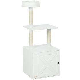 Cat Tree With Litter Box Enclosure, Scratching Posts, Bed, Climbing Platforms For Indoor Cats, White (Option: White)