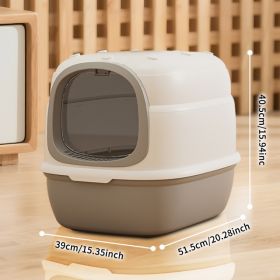 Gray-White Contrast Flip-Top Cat Litter Pan, 51.53940.5cm Large Capacity Easy Clean Pet Toilet For Kittens & Cats (Option: Grey)