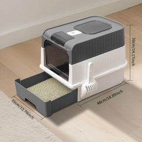 Flip-Top Enclosed Cat Litter Box With Large Space, Odor Control Anti-Splashing Cat Potty With Cleaning Scoop & Deodorizer (Option: Grey)
