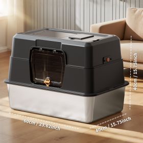 60-40-40cm Fully Enclosed Stainless Steel Cat Litter Box, Odor & Splash Proof Easy Clean, For Large Cats & Multi-Cat Households (Option: Black)