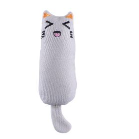 EW pet thumb toy small expression plush catnip teaser stick (Color: Gray)