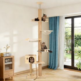 Floor to Ceiling Cat Tree, 6 Level Adjustable Height Climbing Tower with Thickened Scratching Posts (size: M)