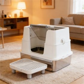 Cat litter box, stainless steel garbage bin, cat garbage bin (Color: Light Gray)