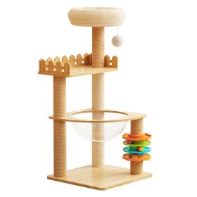 39.3" Modern Cat Tower, Wood Cat Tree Tower for Indoor Cats, Cat Treewith Sisal-Covered Scratching Posts and Top Perch (Color: Natural+White)