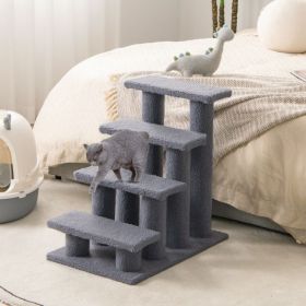 24 Inch 4-Step Pet Stairs Carpeted Ladder Ramp Scratching Post Cat Tree Climber (Color: Gray)
