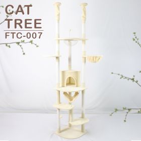 Floor to Ceiling Cat Tower with Adjustable Height(92-101 Inches), 7 Level Cat Climbing Tower with Cozy Hammock (Color: Cream)