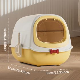 52cm Large Fully Enclosed Flip Cover Cat Litter Box, Anti-Splashing Anti-Tracking Odor Locking Cat Toilet With Free Scoop, Deodorant Pack & Bowti (Option: Yellow)