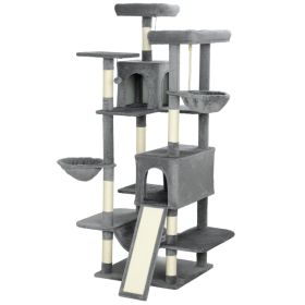 69" Cat Tree, Multi-Level Cat Tower with 2 Condos and 3 Hammocks, 8 Scratching Posts, for Multiple Cats, Dark Gray (Option: Dark Gray-620x310x630 mm)