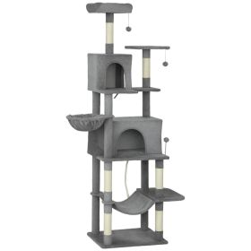 Multi-Level Cat Tower, 80" Tall Cat Tree, with 2 Condos, 2 Hammocks, 6 Sisal Scratching Posts, Dark Gray (Option: Dark Gray-500x295x630 mm)